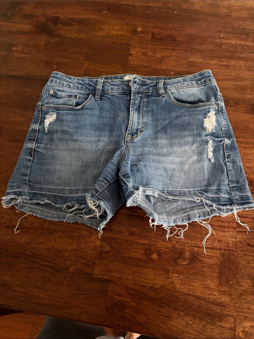 Kensie Distressed Denim Shorts - Light Blue